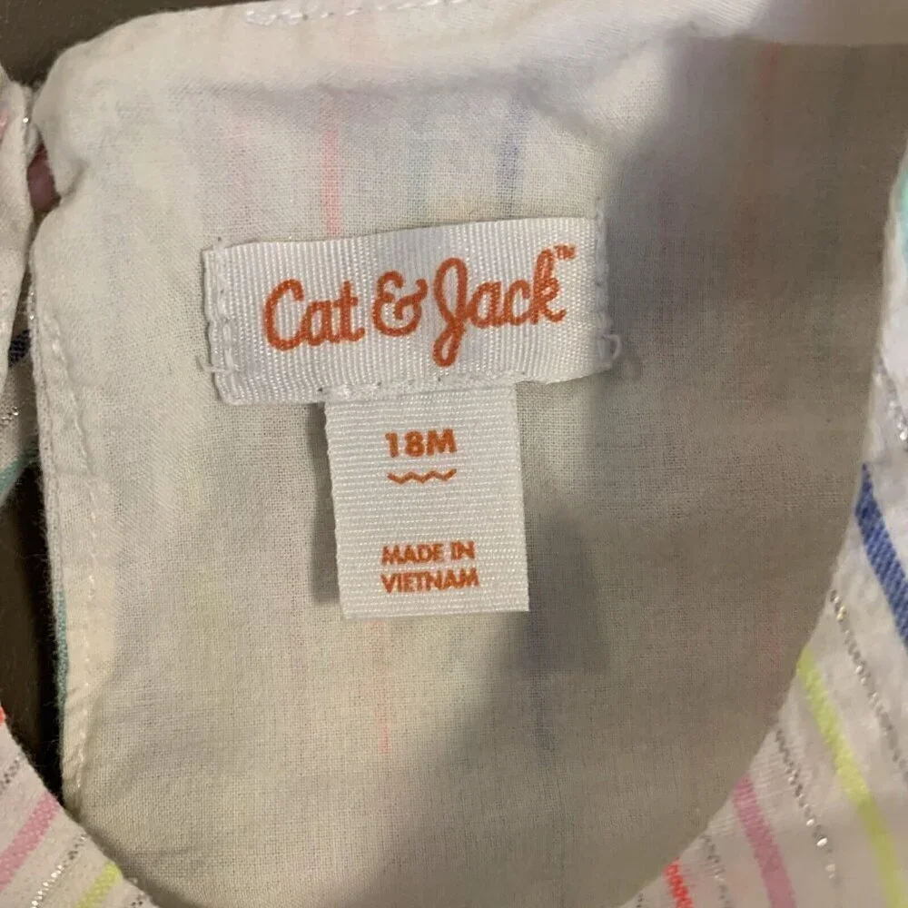 Cat & Jack Neon Stripe Seersucker Ruffle Sleeveless Top White Girls 18 Months